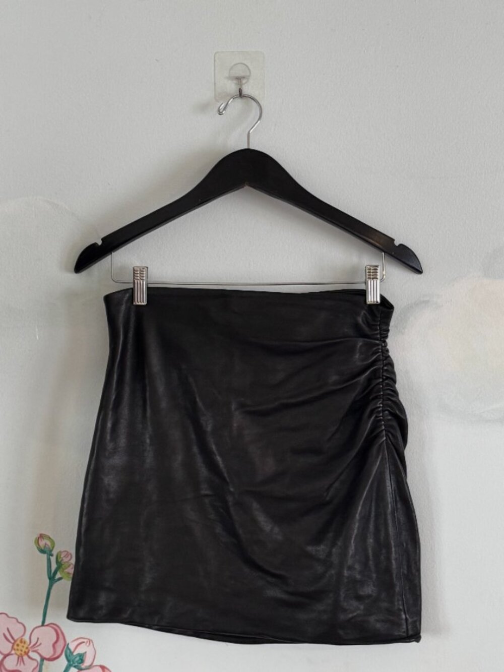 Leather Gathered Mini Skirt - Picture 2 of 2